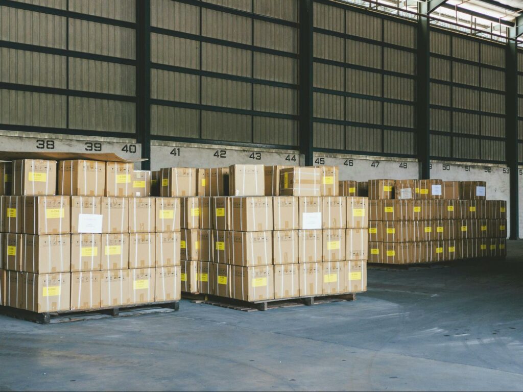 boxes inside of a warehouse garage