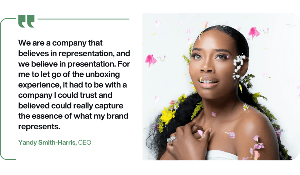 Yell Skin Care founder, Yandy Smith portrait with quote about custom packaging and skin care fulfillment